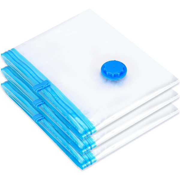 Set med 3 stora Jumbo vakuumförvaringspåsar som sparar utrymme, transparenta, maximal kompression, mögel-, insekts-, vatten- och dammtäta, lufttäta komprimerade påsar 80 x 100 cm - 3 pcs
