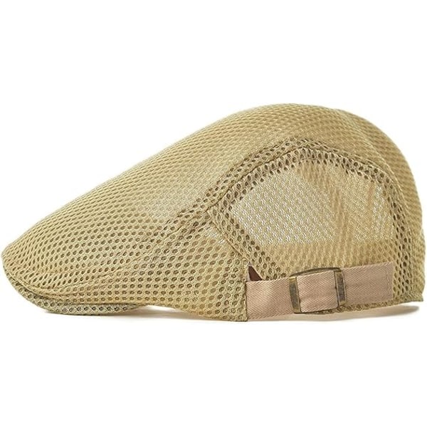 Newsboy Beret Ivy Cap Cabbie Flat Cap Justerbar Mænd Åndbar Mesh Sommerhat Beige