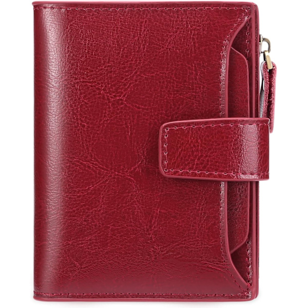 Naisten RFID-suojattu nahkainen kompakti bifold-vetoketjutaskullinen lompakko korttikotelo, jossa ID-ikkuna wine Red