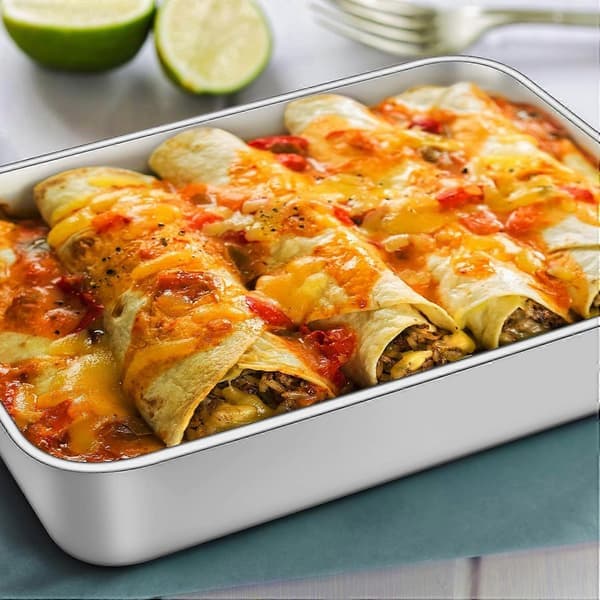 Lille bageform, 2-pak, dyb kageform, rektangulær bageplade, ideel til lasagne, kager, pizza, flad overflade, tåler opvaskemaskine, 23x17x5 cm