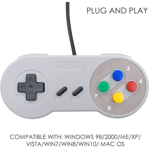 2-pak kablede USB-controllere - Kompatible med SNES-emulatorer - Retro Gaming Joypads Gamepad - Egnet til Gaming PC, Computer, Laptop