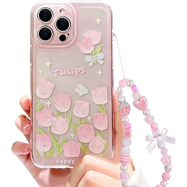 Yhteensopiva iPhone 7 -kotelon, iPhone 8 -kotelon, iPhone SE 2020/SE 2022 -kotelon kanssa, kukka- ja tulppaanikuvio, söpö rusetti, mansikkahelminauha, ohut pehmeä TPU-puhelinkotelo color A iPhone 13 Pro Max-6.7 inch