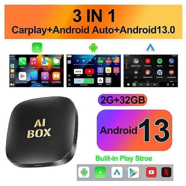 Android 13 Bil AI-boks Kablet til Trådløs Carplay & Android Auto-adapter Smart Ai-boks For Netflix Youtube Biltilbehør Intelligente Systemer 2GB 32GB