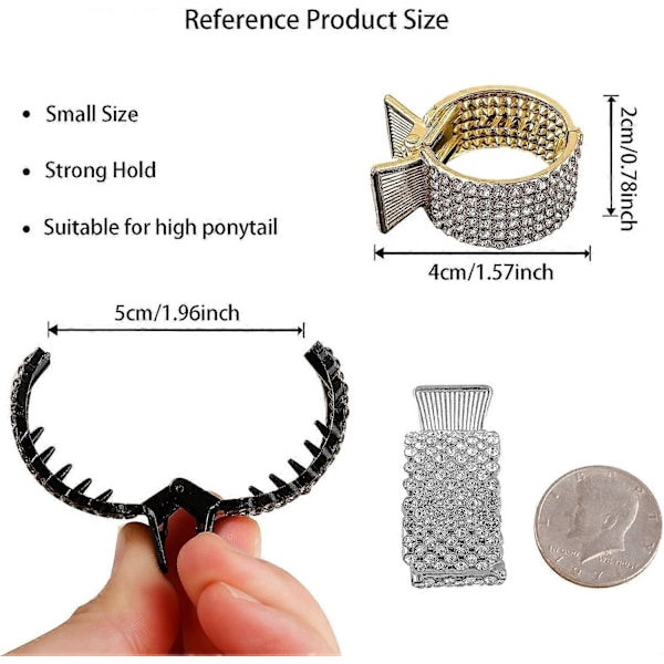 3-pack Små Hårklämmor för Hög Hästsvans, Halkfria Metall Strass Hårklämmor, Hästsvanshållare, Hög Hästsvans Klo Klämma, Dekorativa Hårnålar, Håraccessoarer