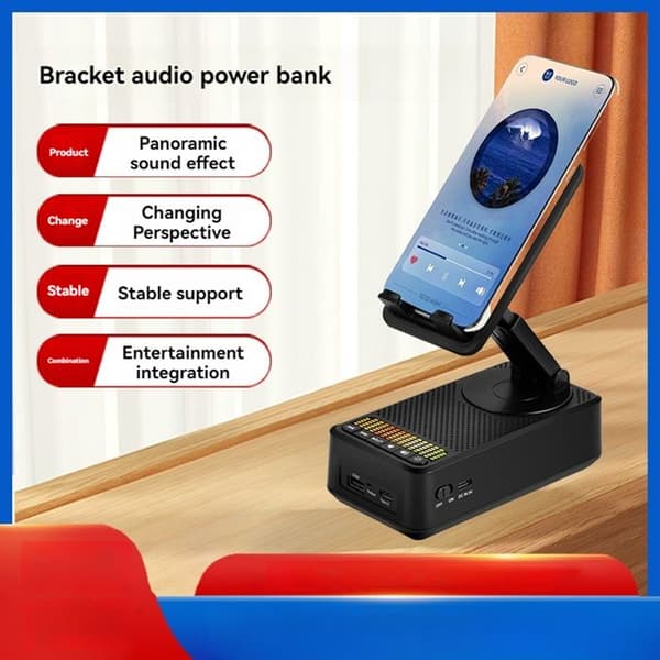 3-i-1 multifunksjonelt roterbart og sammenleggbart bordstativ for mobiltelefon, med innebygd Bluetooth-høyttaler