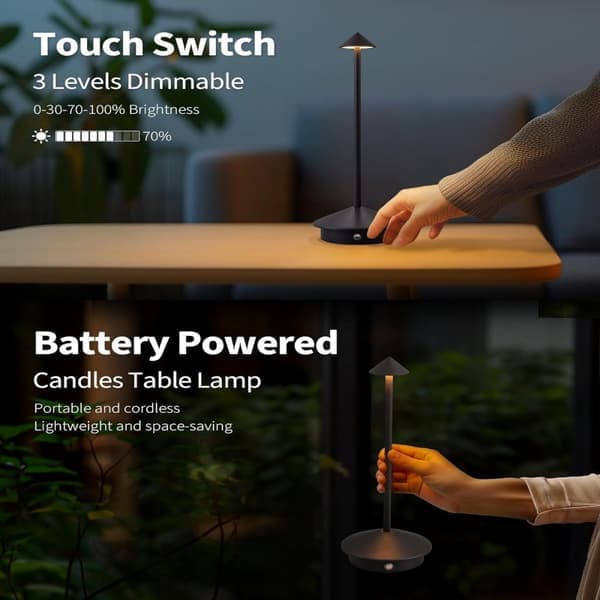 2 stk. moderne trådløse bordlamper, bærbare LED-skrivebordslamper, genopladelige batteridrevne lamper, sort Black