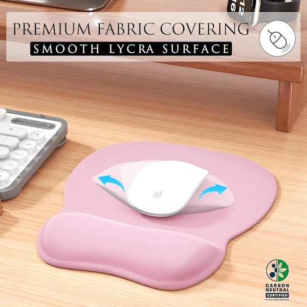 Ergonomisk musmatta med handledsstöd i memory foam, bekväm datormusmatta för bärbar dator, smärtlindrande handledsstöd, ren rosa Pure Pink