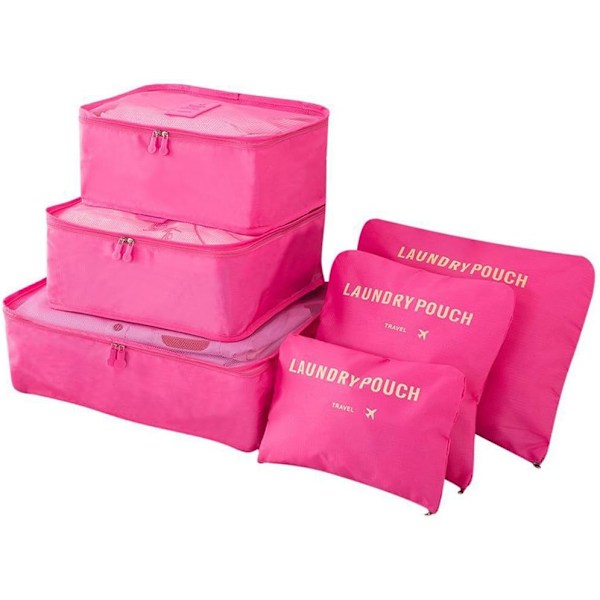 Resväska organiseringsförpackningar, 6 st reseförpackningskuber set för kläder Resväskor Organisatörer Förvaringsväskor Rose Red