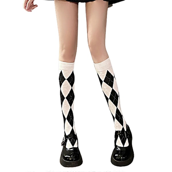 1 Par Chic Dame Plaid Knæstrømper Pige Mode Sød Fest Knæhøje Strømper JK Japansk Studerende Damer Koreansk Stil White