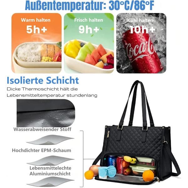 2-i-1 Isoleret Lækagesikker Køletaske & 15,6\" Laptoptaske til Arbejde - Glad sort black