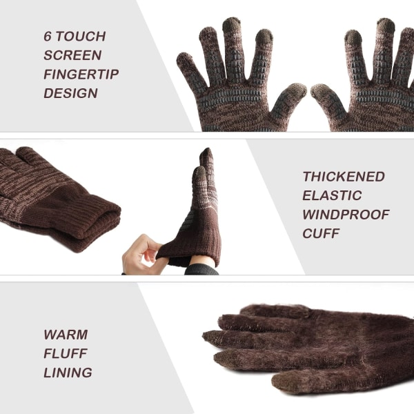 Pekskärmshandskar herr Anti-halk thermal handskar Stickade herrhandskar med silikonpartiklar förtjockade elastiska vindtäta