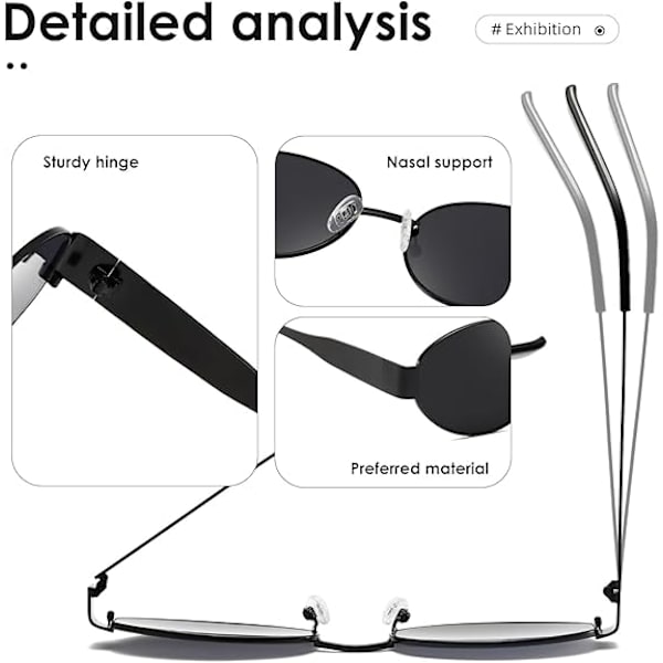 Retro Metallirunkoiset Aurinkolasit Soikeat Aurinkolasit Muodikkaat Aurinkolasit Monipuoliset Klassinen Sävy UV400-Suoja Naisille Ja Miehille Black/Grey