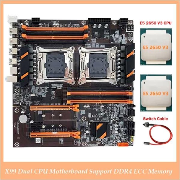 Dual CPU-hovedkort X99 LGA2011 støtter datamaskin-hovedkort DDR4 ECC-minne + 2XE5 2650V3 CPU + svitsjekabel