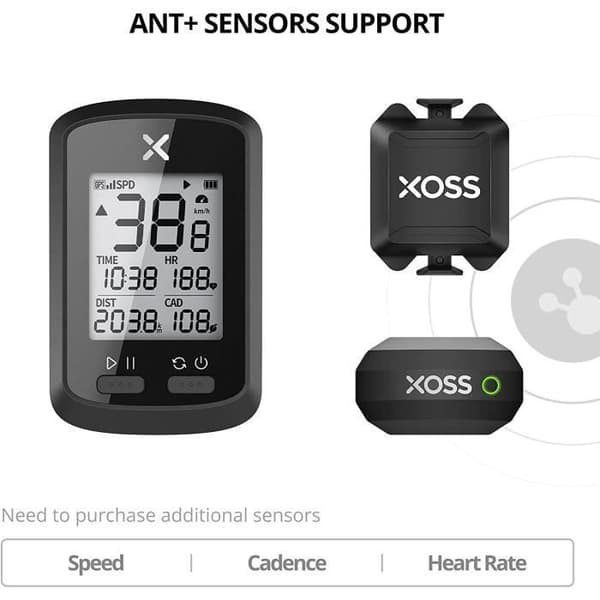 Cykelcomputer, trådløs GPS, speedometer, vandtæt, Bluetooth, XOSS G+.