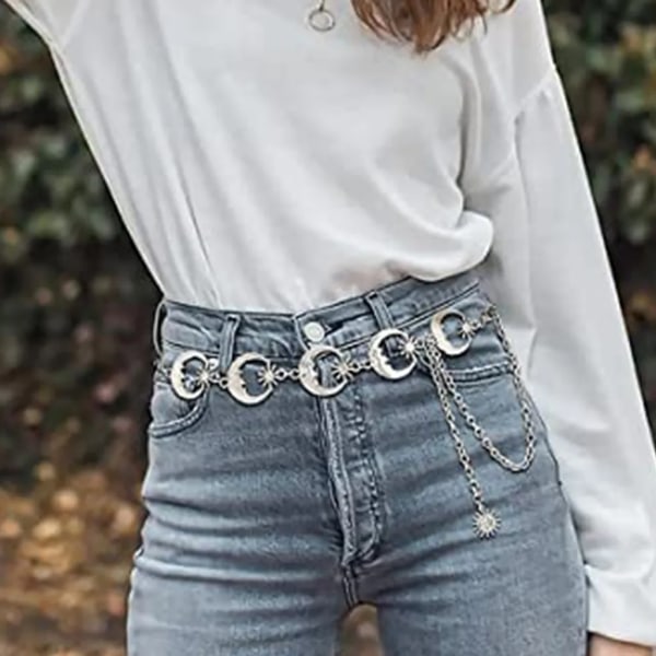 Moon Belt Chain - Metall midjekedja - Jeanskedja - Fashion Body Smycken - Lämplig för kvinnor och tjejer - Färg: Guld - One Size Passar de flesta