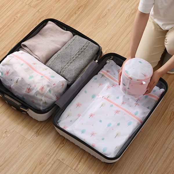 Mesh Net Vaskeriposer Anti-deformasjon Underklær Vask Toilettveske Glidelås for Vaskemaskin Sylindrisk Veske Cylindrical Bag