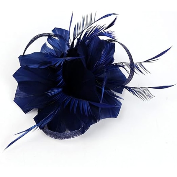 Hodebåndsklips Mesh Blom Fjær Cocktail Hat fascinator, Marineblå