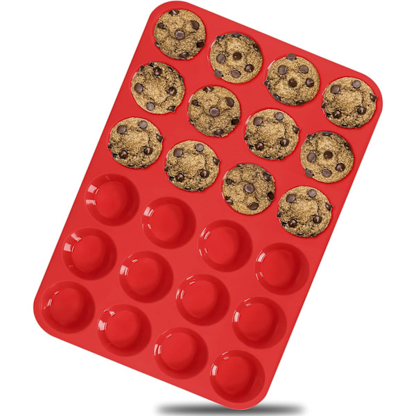 Silikon Muffinform - Mini 24 koppar Cupcakeform, Non-Stick Silikon Bakformar för att göra Muffins, Cupcakes, Choklad 1 Pack 24 Cups