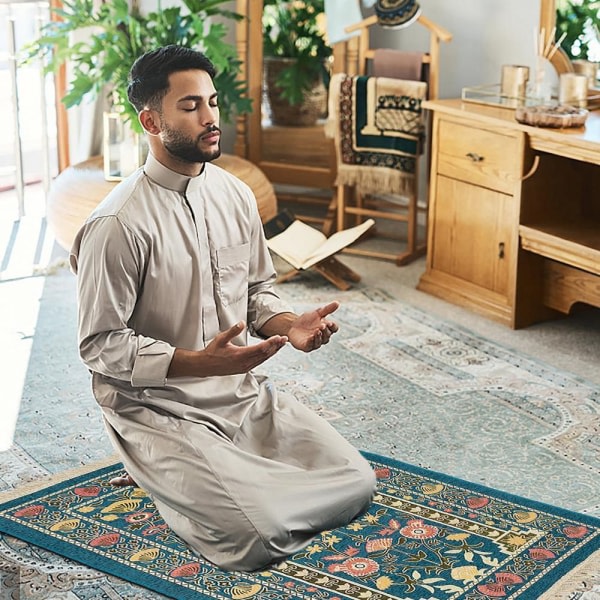 Eid Mubarak Muslim Prayer Mat Islamic Prayer Mat tummanvihreä dark green