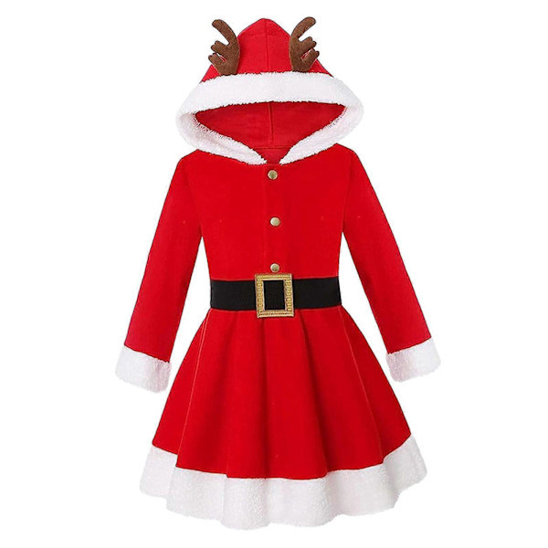 Julekostume Julekjole Elg Hætte Juleoutfits Elegant Efterår Vinter 140cm