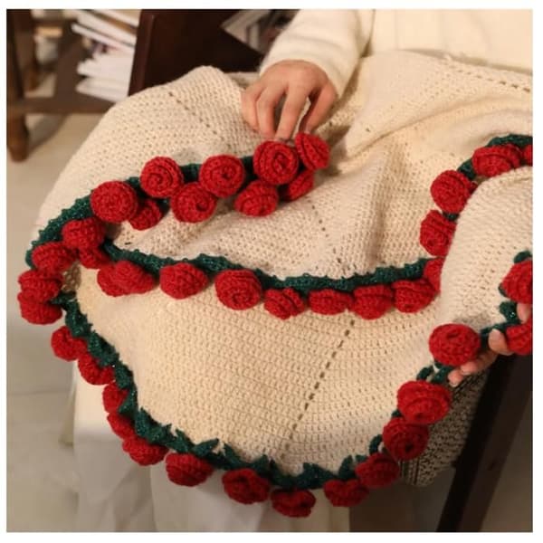 Hæklet rosebuket, håndlavet buket, DIY-tæppe, blødt og let romantisk roseblomstbuket - C