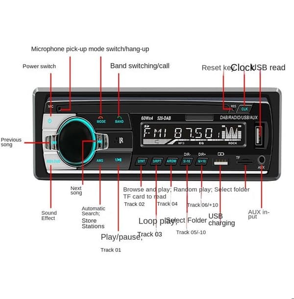 Bluetooth-autoradio - LCD-malli - Bluetooth 5.0 - USB/AUX/FM/AM - 65W x 4