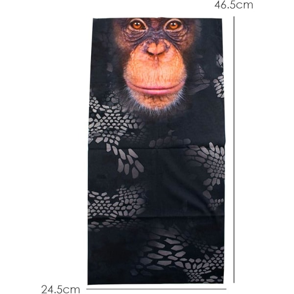 3PCS Monkey Animal Design - Balaclava Bandana Tube Scarf  - -  Solskærm - Strækbar Polyester -Unisex - One Size