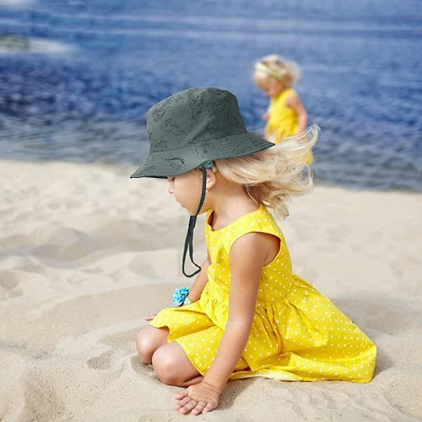 Børne Solhat, UV Beskyttelse Strand Cap Børns Spand Hat Sommerhat til Småbørn Drenge Piger Seaweed Blue