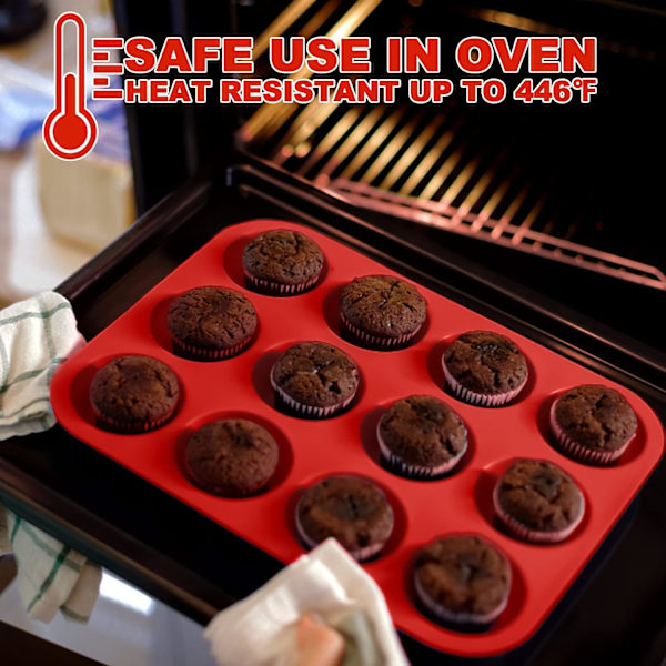 Silikon Muffinform - Vanlig 12-koppars Cupcake-bricka, Non-Stick Silikonbakformar för att göra Muffins, Cupcakes, Choklad 1 Pack 12cups
