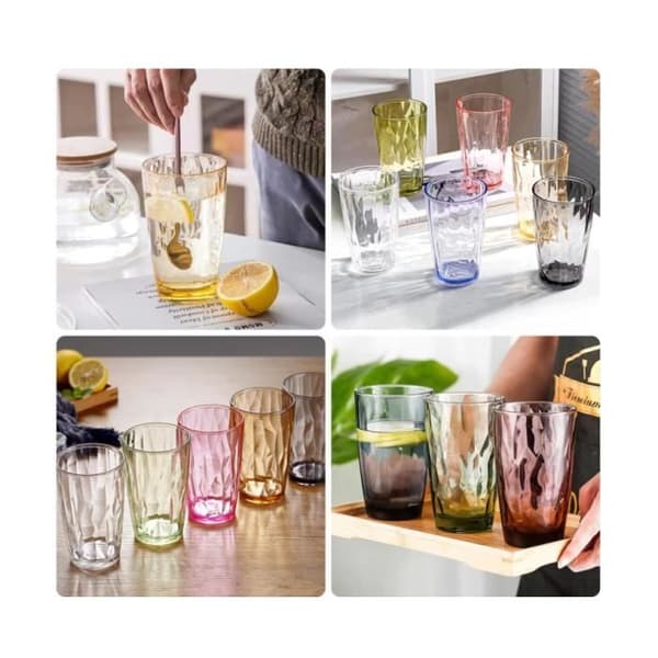 Dricksglas - Flerfärgade - Set om 6 - 470 ml - Akryl - Stöttåliga