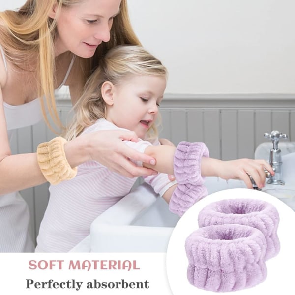 Håndklæder til håndled til vask af ansigt, spa-håndledsbånd og pandebånd i mikrofiber, hurtigtørrende, absorberende håndledsbånd til piger, mænd, makeup, 6 stk. armbåndssæt Blue+pink Set