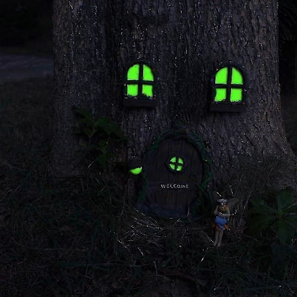 Miniatyr Fe Hus Dør Vindu Og Lysekrone Mini Lys Tre Hagedør Gave[D]