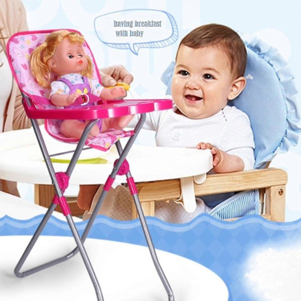 Babydocka Lekset Med Vikbar Dockvagn, Dockvagga, Dockhögstol, Gunga Babydocka Tillbehör, 100% Ny dining chair