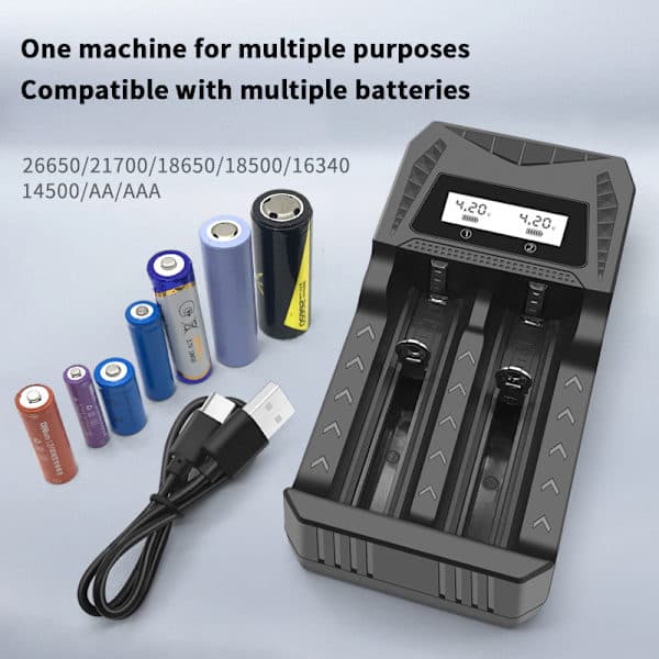 USB-lader med LCD-skjerm for batteri - 1/2/4 spor for 186 A2 A2