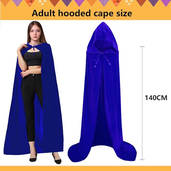 Unisex Hætteklædt Kappe til Voksne Lang Fløjlskappe Halloween Cosplay Kostumer Blå Blue