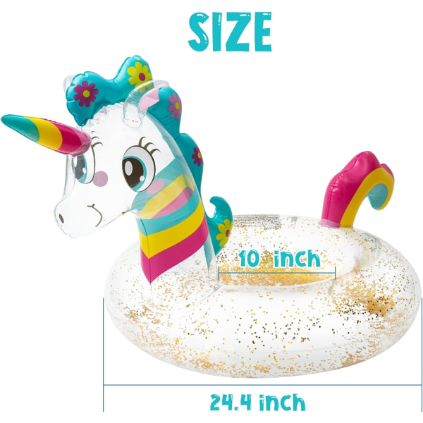 Unicorn Float Oppblåsbar Bassengring med Glitrende Svømme Sete Båt Svømmebasseng Oppblåsbare Leker Bassengfest Sommerleker
