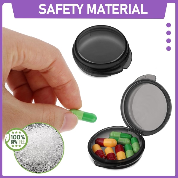 Liten pillerask, söt pillerask bärbar för ficka handväska daglig rund minilagringsbehållare öronproppsfodral 4-pack (4 st-svart)