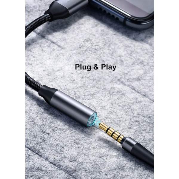 USB C -kuulokeadapteri, USB C - 3,5 mm:n liitäntäadapteri Type C Aux -adapteri Hi-Fi DAC -siru Yhteensopiva Galaxy S20:n kanssa (musta)