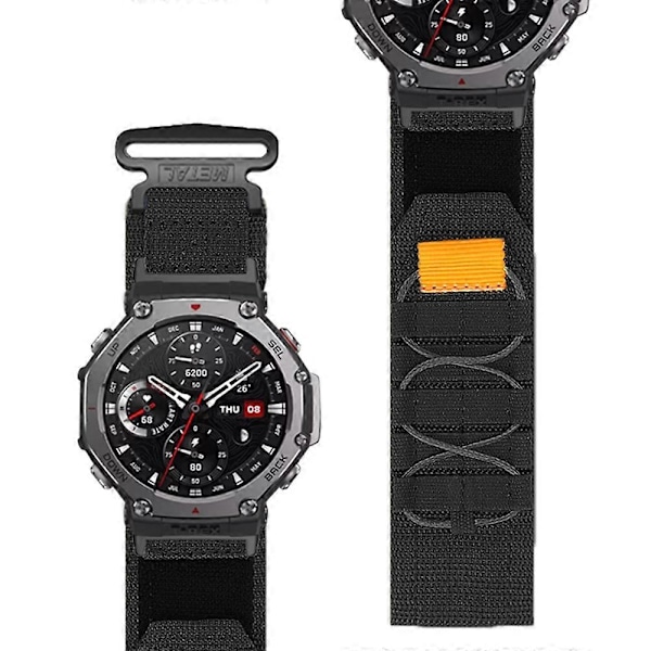 Huami Amazfit T-Rex 3:lle Nylon-kellohihna, pikakiinnitys, rannehihna liittimellä - Musta Multicolor Black