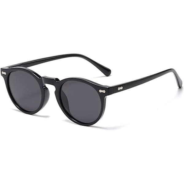 Retro Runda Polariserande Solglasögon Herr Dam, Vintage Polariserande Solglasögon Klassiska Trendiga Nyanser Unisex UV-skydd Black/Grey