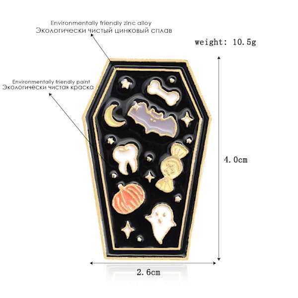Græskar Spøgelse Tand Flagermus Slik Drop Broche Ornament Til Halloween Fest Dekoration Sort