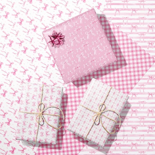 12 ark rosa presentpapper med rosetter, sött rosa presentpapper, DIY-hantverk, vackert presentpapper för födelsedagar och Alla hjärtans dag.
