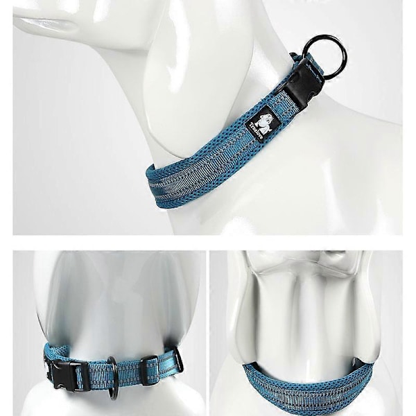 Truelove Justerbar Mesh Polstret Hundehalsbånd 3M Reflekterende Nylon Hundehalsbånd Holdbart Kraftigt til alle racer al slags vejr 8 størrelser gray L