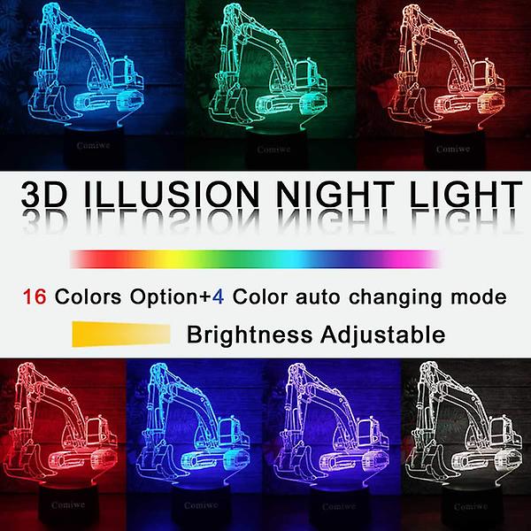 2024 nya grävmaskin 3d Illusion nattljusleksaker, 16 färger som ändras