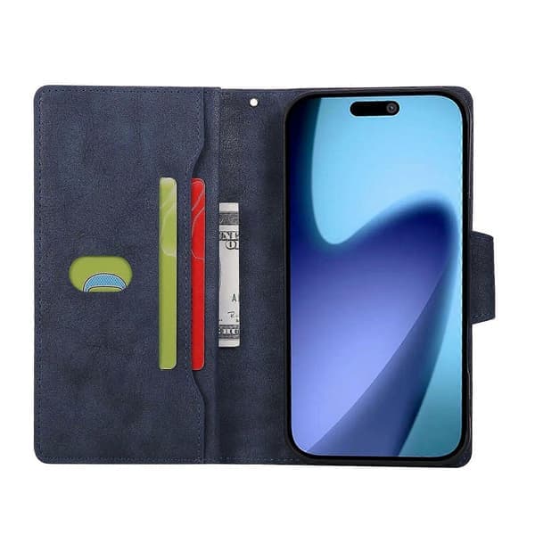 Kompatibel med iPhone 17 Pro Magnetisk Läderplånbok med Dragkedja Kortfack-lingling} Blå Blue