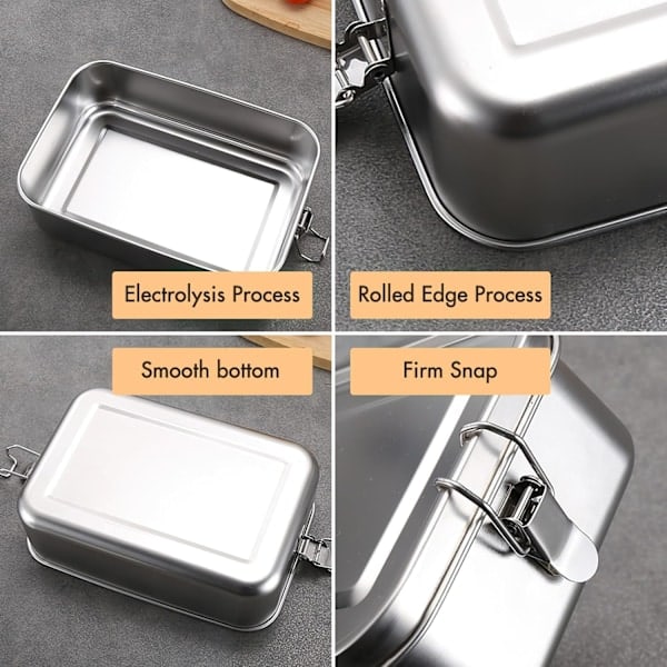 Madkasse i rustfrit stål, 850 ml Bento-boks med låseclips, lækagesikker, bærbar madopbevaringsbeholder til salat og sandwich 850 ml 850ml