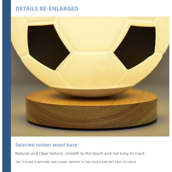 Fodbold Natlampe, Fodbold 3D Illusionslys, Fodbold LED Lys med Træstativ, USB-oplader, Fodboldlampe