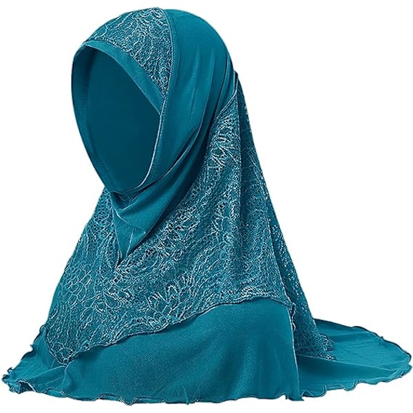 Spets huvudduk för kvinnor stretch turban mjuk islamisk arabisk sjal sjalar huvudomslag solskydd hijabs sjalar, blå
