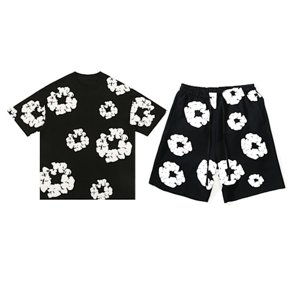 Miesten Denim Tears kesäinen lyhythihainen vaatesetti musta musta XL Black XL