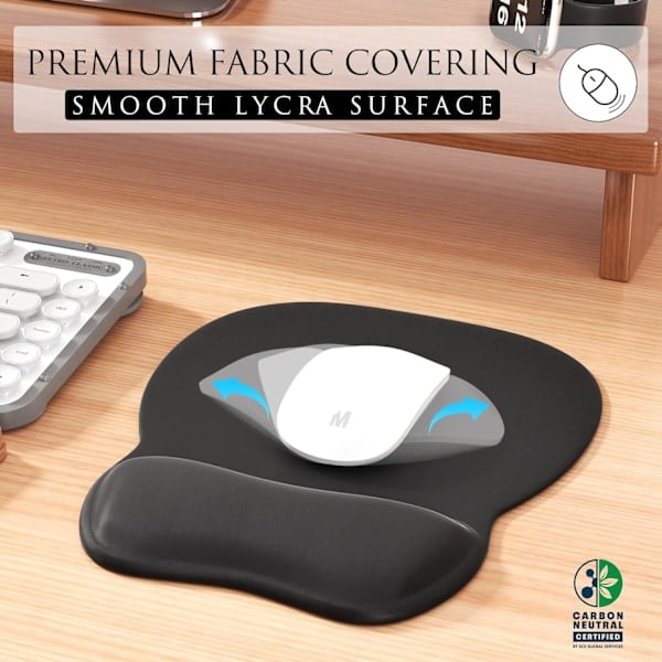 Ergonomisk musmatta med handledsstöd i memory foam, bekväm datormusmatta för laptop, smärtlindrande handledsstöd svart Black